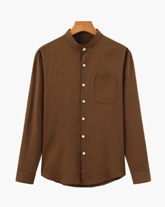 Men’s Mandarin Collar Shirt – Relaxed Fit Textured Cotton Shirt - Old Money
