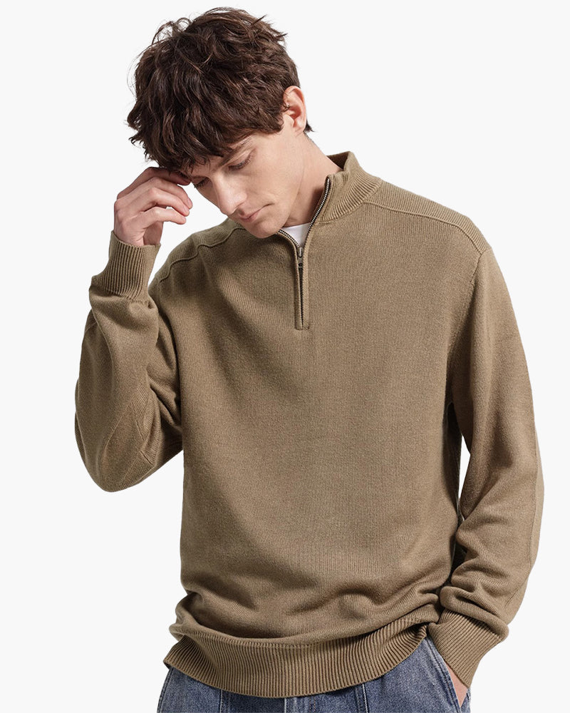 100% Merino Wool Zip Up - Old Money
