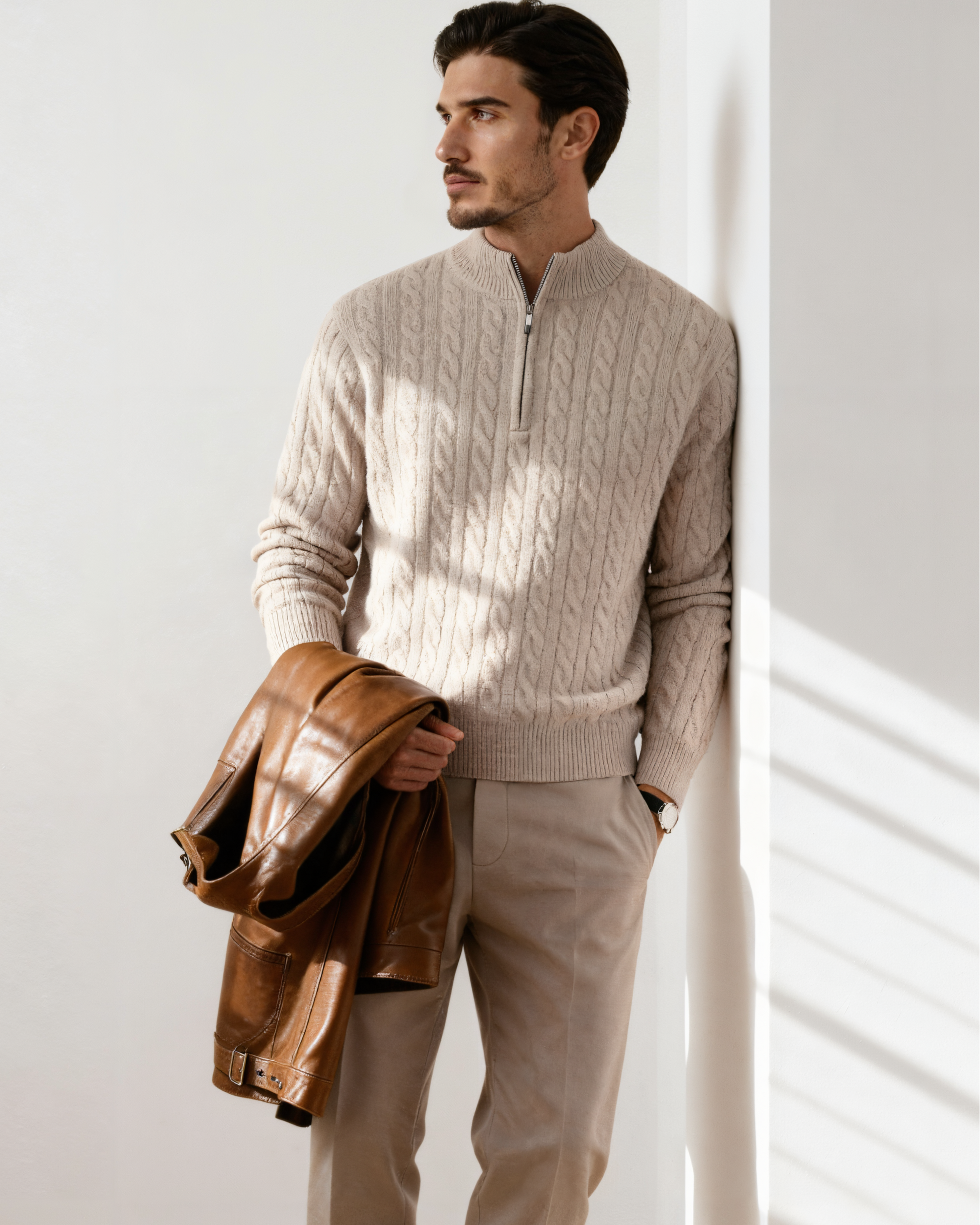 100% Cashmere Woven Half Zip - Old Money